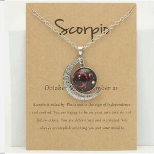 NWT Scorpio Silver-Tone 1.5" Glass Moon Pendant 18-20" Necklace